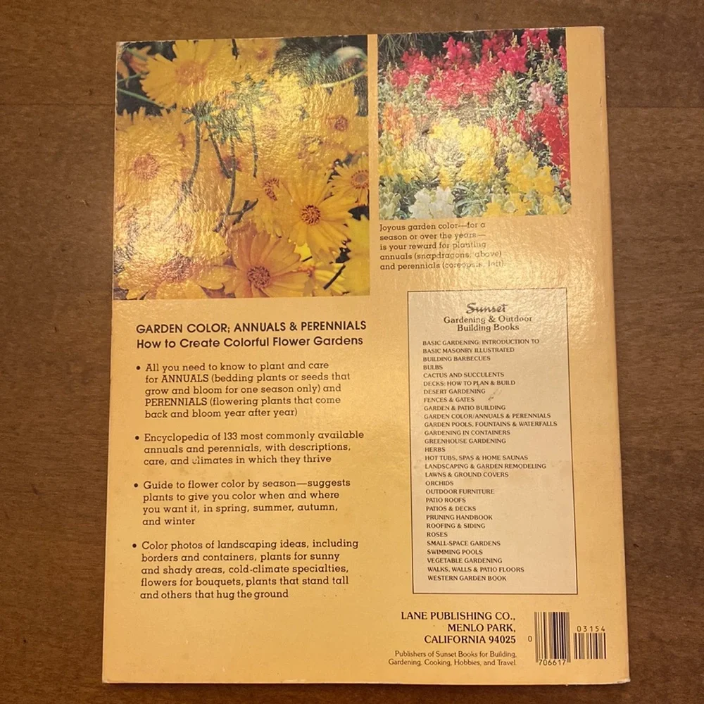 Vintage 1981 Sunset Garden Color Annuals & Perennials Book Paperback